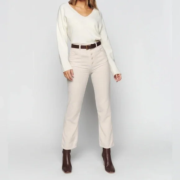 Reformation Cynthia Button Fly High Rise Straight Corduroy Pants - Picture 1 of 7